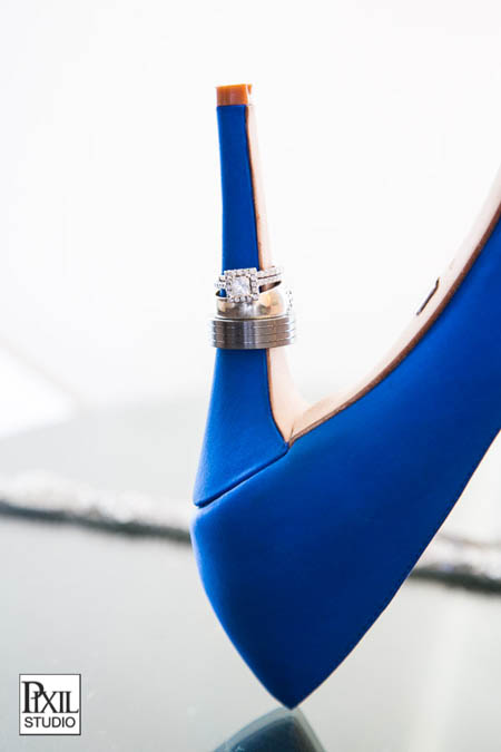 blue wedding shoes and rings